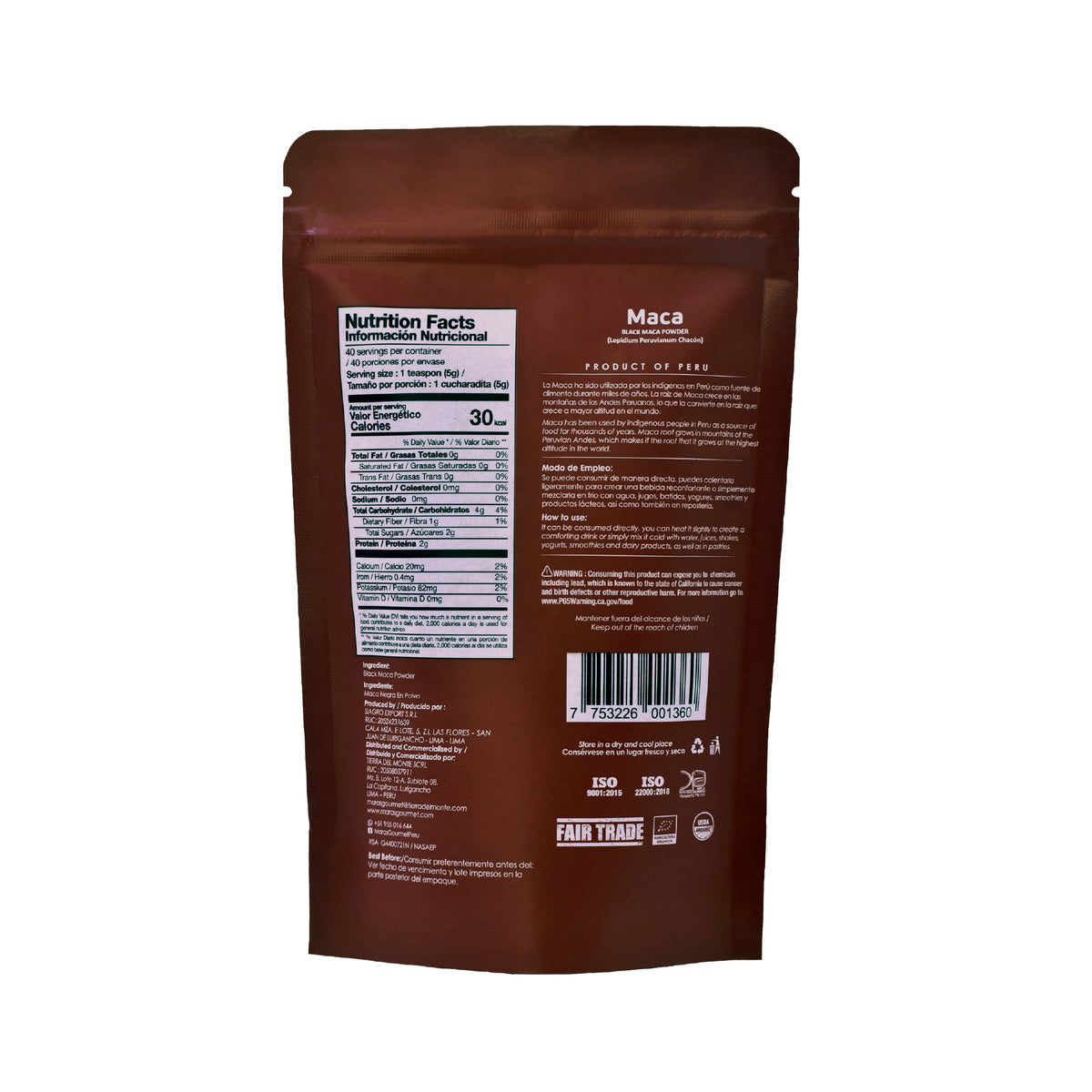 Bio-Schwarze Maca, gelatiniert - Doypack, 200 g