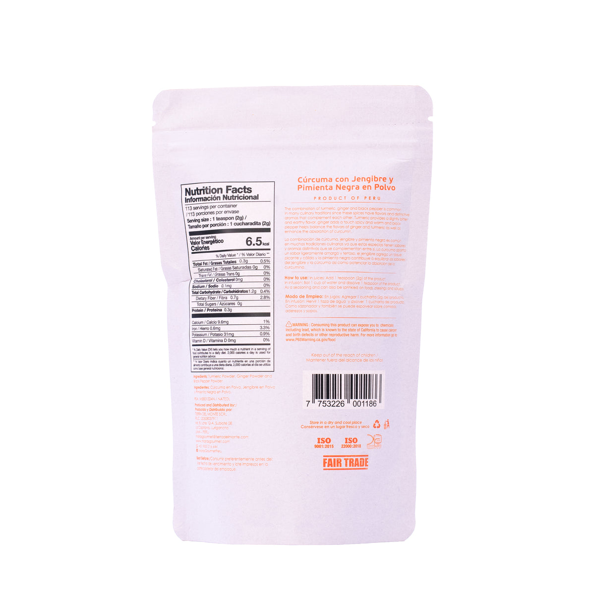 Kurkuma mit Ingwer und schwarzem Pfeffer - Doypack, 227 g