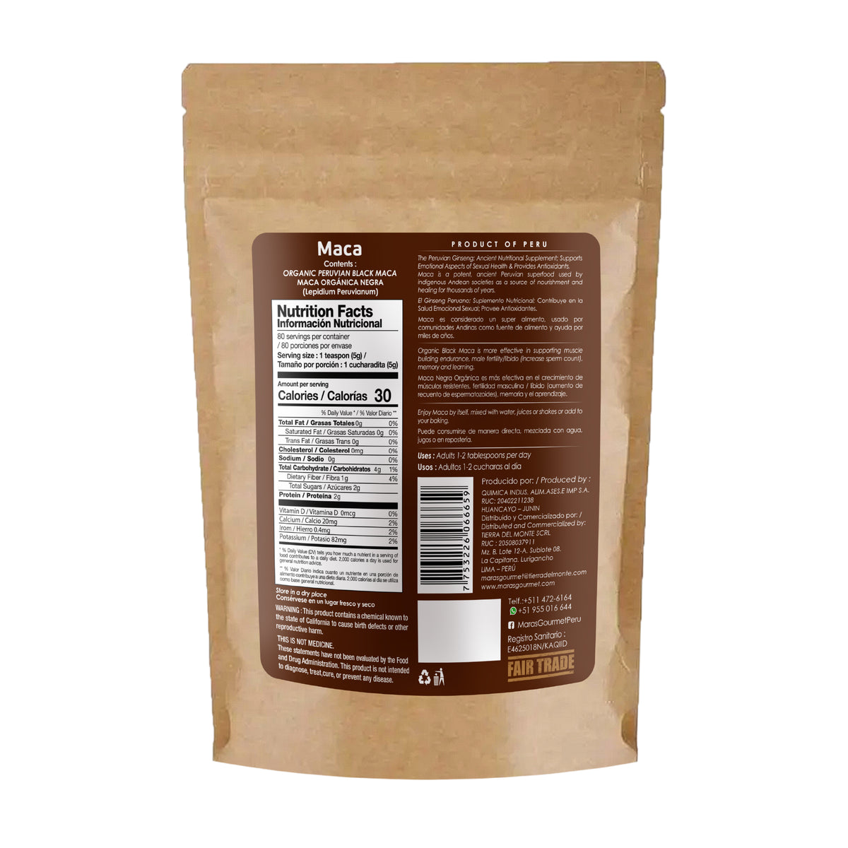 Bio-Schwarze Maca, gelatiniert - Doypack, 400 g