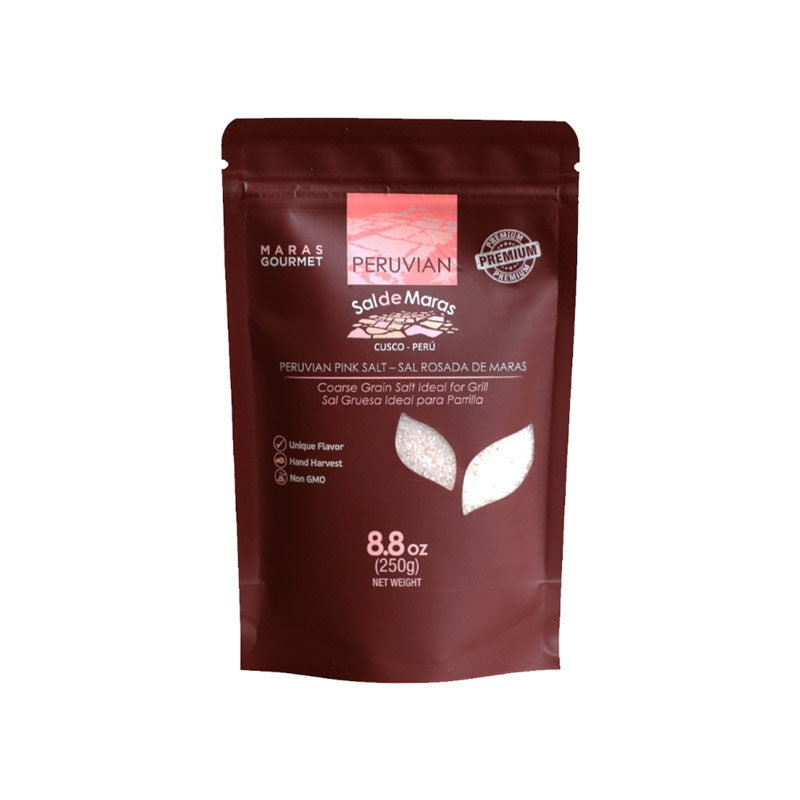 Rosa Salz aus Maras 250g im Doypack-Beutel – grobes Korn, wiederverschließbar